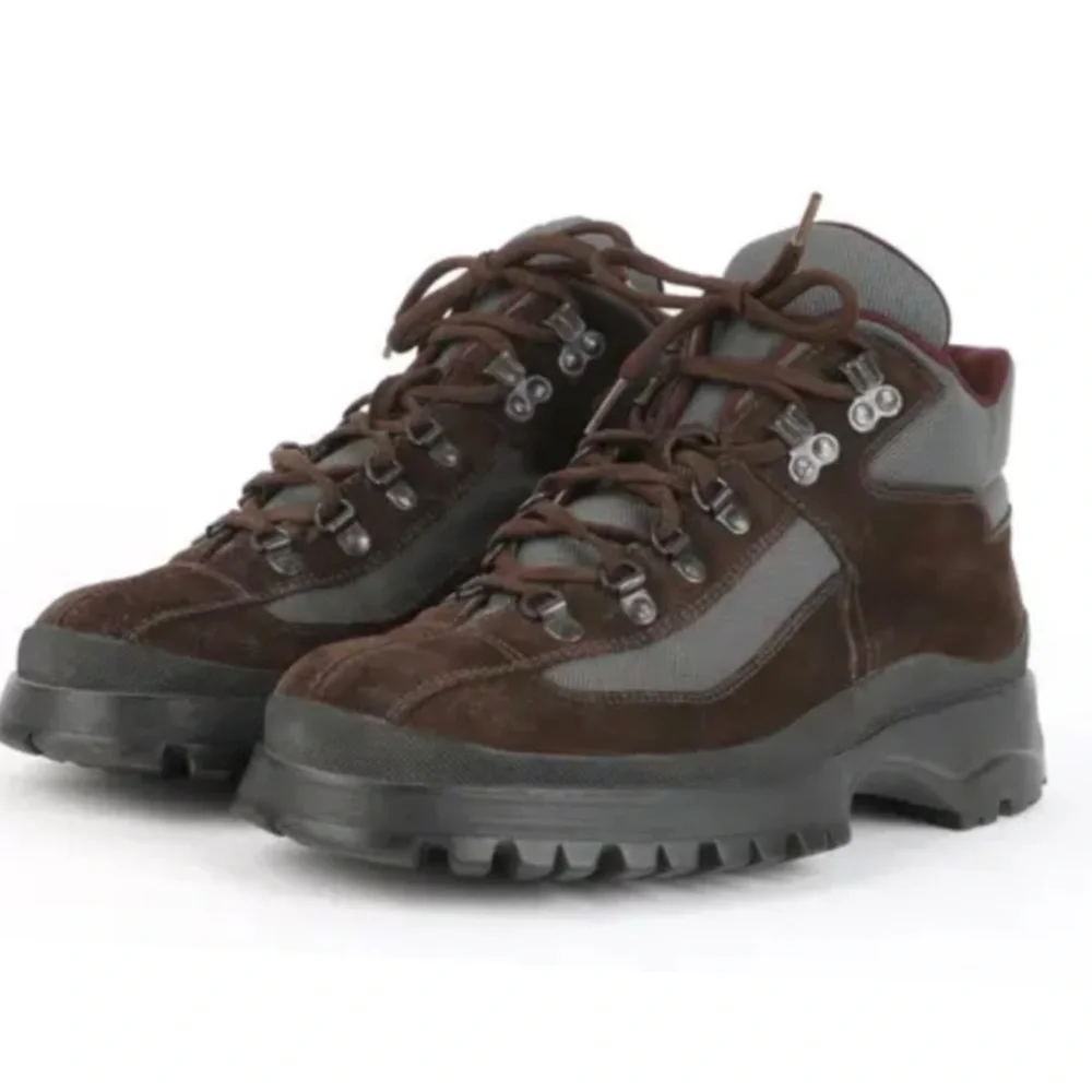 PRADA Suede & Nylon Lace Up Hiking Boots Brown EU 38 1/2 US Size 8 New - Picture 2 of 14